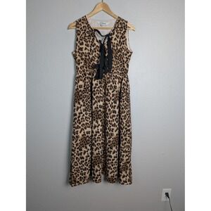Davi&Dani Dress Womens S Brown Leopard Animal Print Fit‎ & Flare Midi V-Neck